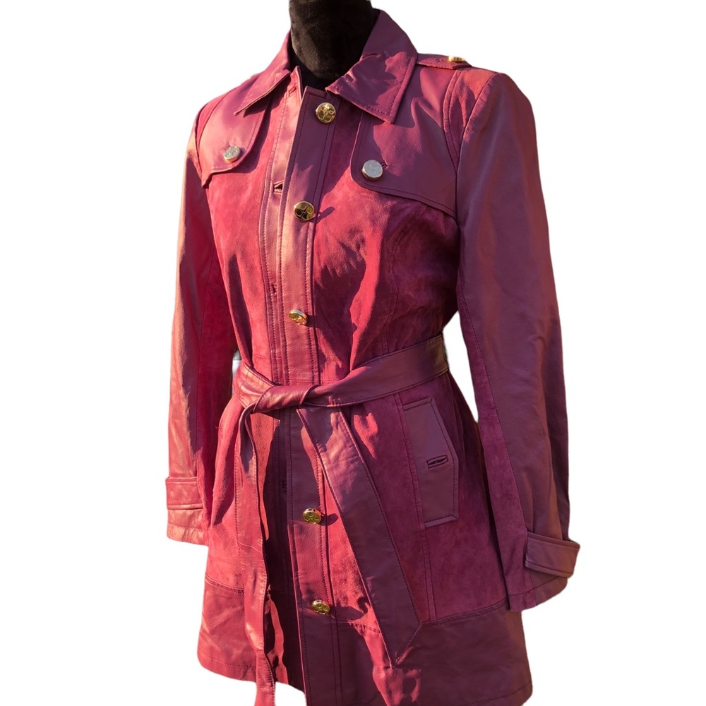Iman Genuine Leather Mauve Coat size Small - Picture 8 of 17